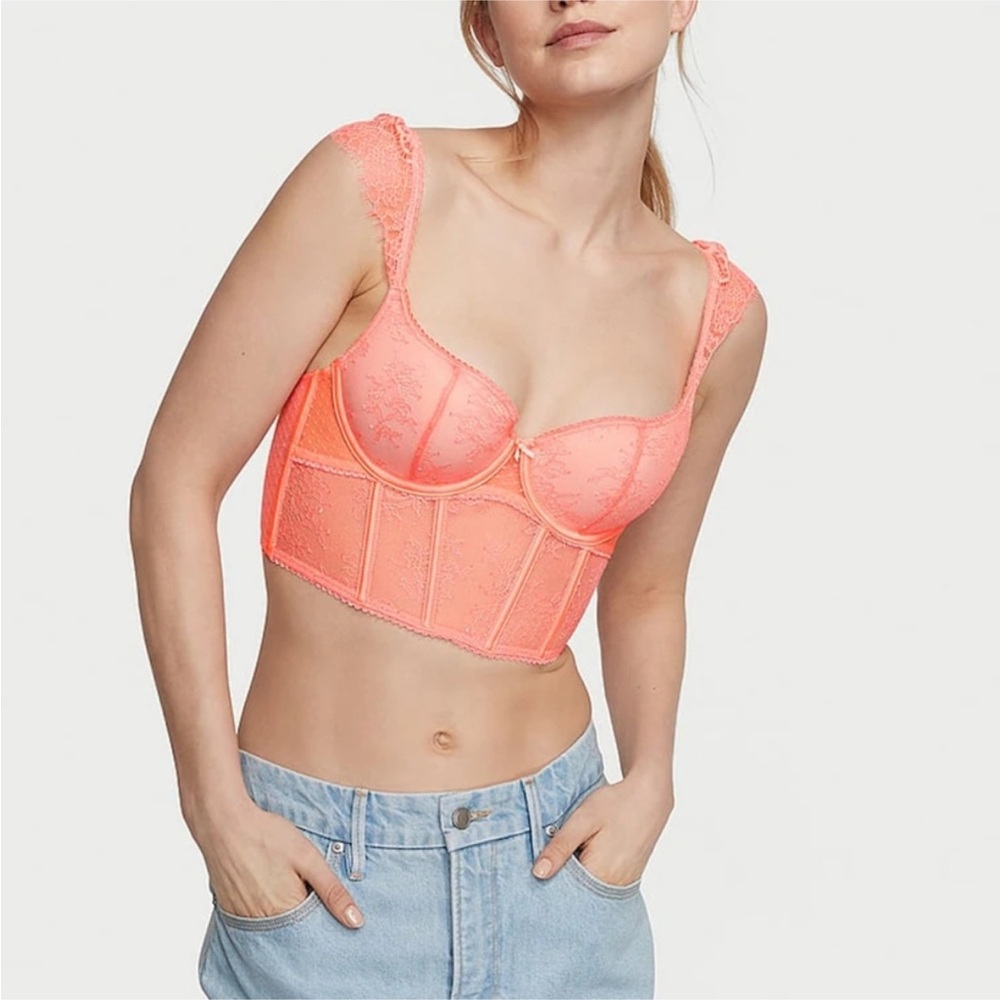 NWT Victoria's Secret Neon Coral Lace Bustier